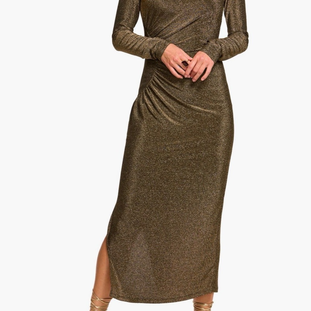 Ramy Brook Metallic Gold Asymmetrical Dress